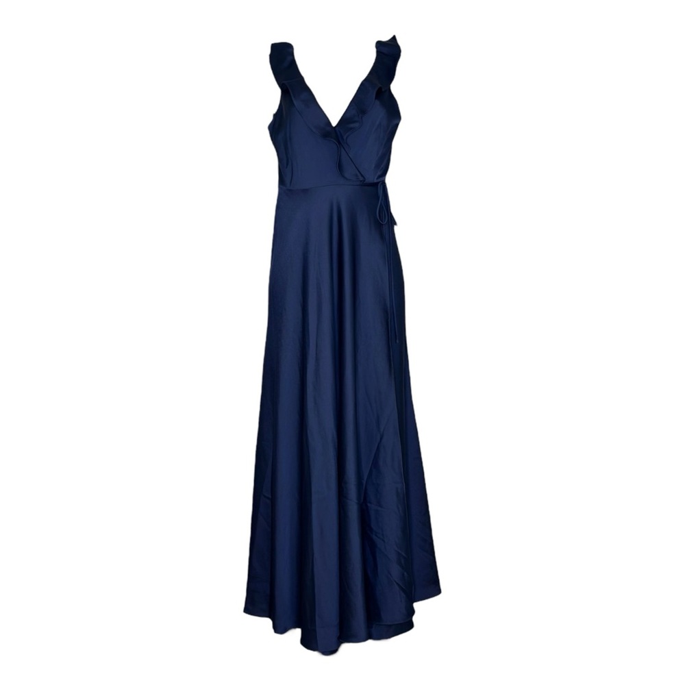BHLDN Tansy Satin Charmeuse Wrap Maxi Dress, Navy, 6 (US)